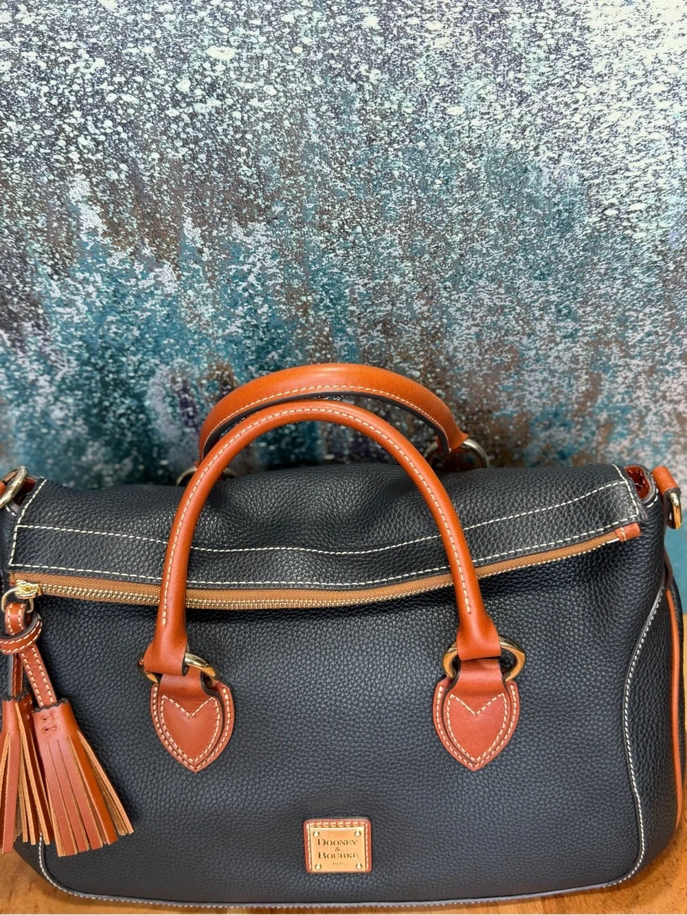 Dooney & Bourke Old Money Pebble Grain‎ Large Satchel Black Leather NWT